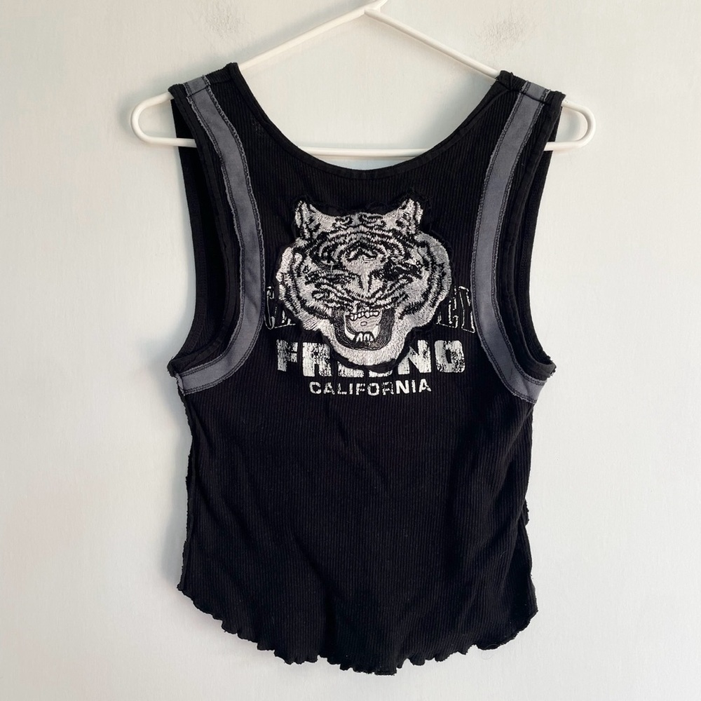 We The Free Tiger Embroidered Tank Top Black Gray Free People Shirt Size S - Picture 4 of 11